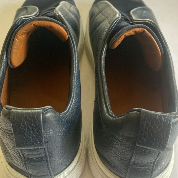 ZEGNA Triple Stitch Dark Navy Pebbled Leather/ Black Suede Slip On Sneakers 12US - Picture 8 of 10